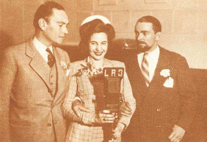 Florindo Ferrario, Eva Duarte, y Francisco Muñoz Azpiri, L R 3 Radio Belgrano, 'La amazona del destino', octubre de 1943